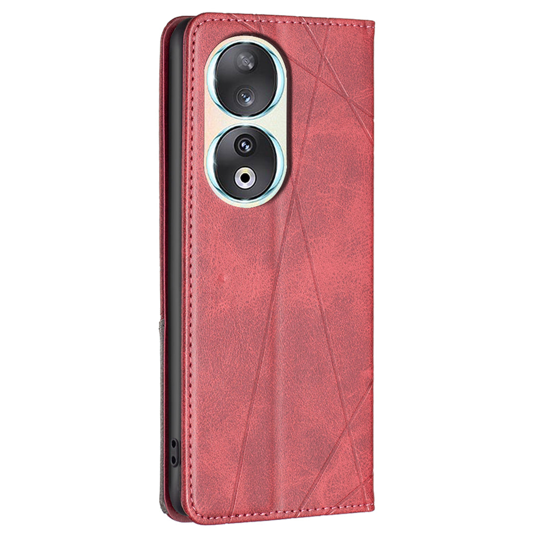 For Honor 90 Anti-Scratch Stand Leather Cover Imprinted Line Card Slots Mobile Phone Case