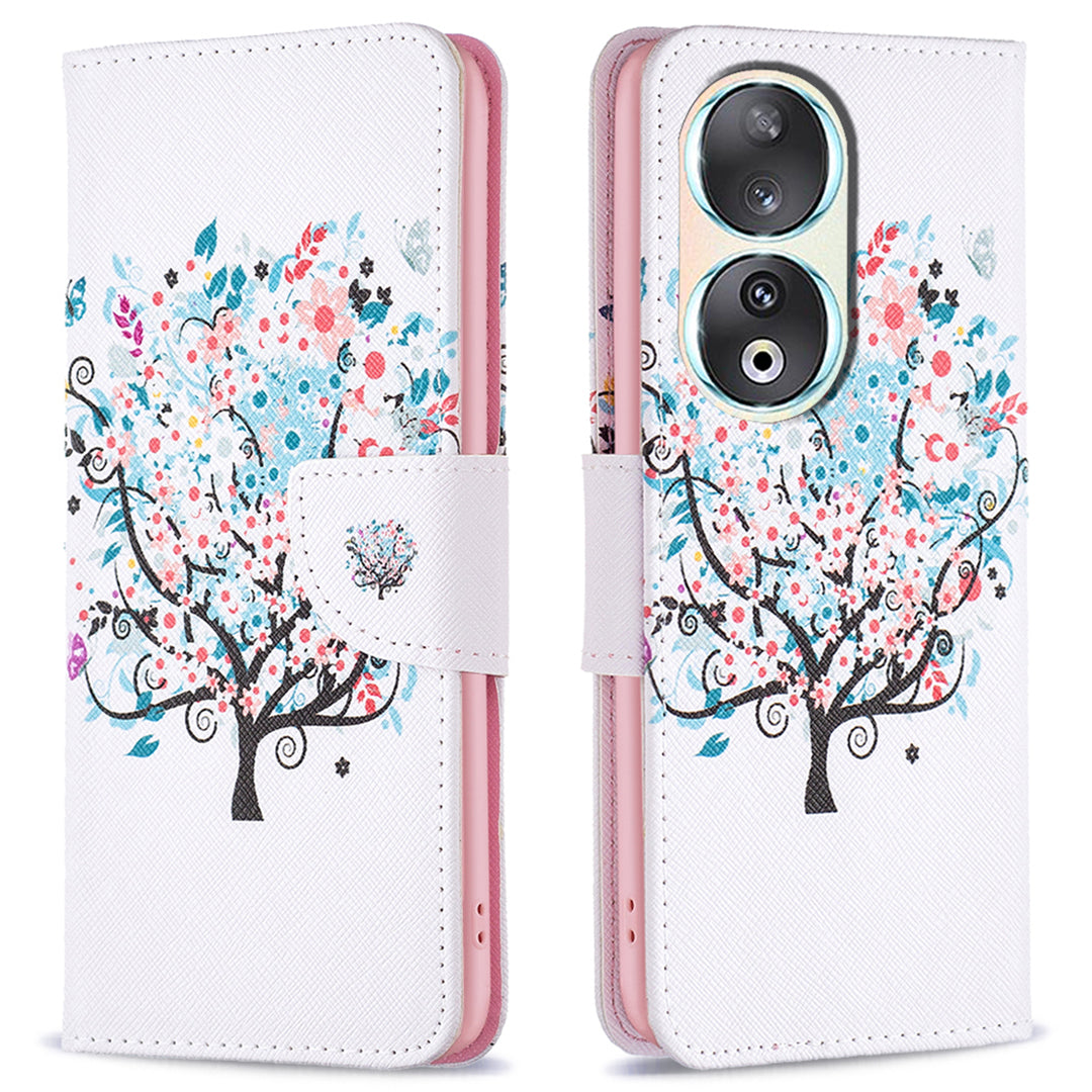 For Honor 90 PU Leather Pattern Printing Phone Case Stand Wallet Protective Cover