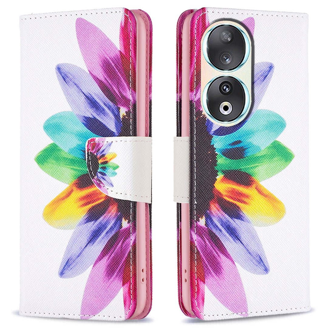For Honor 90 PU Leather Pattern Printing Phone Case Stand Wallet Protective Cover