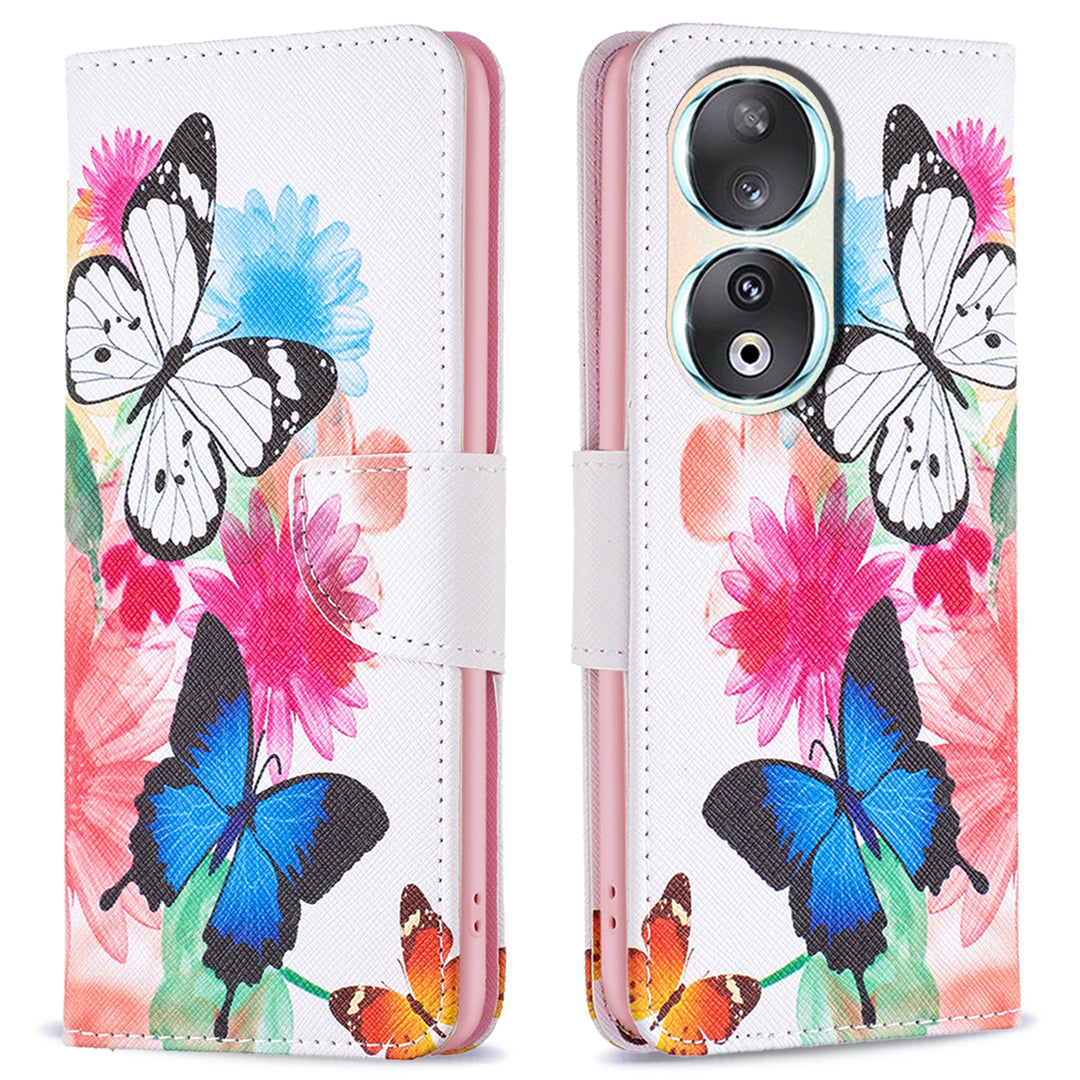 For Honor 90 PU Leather Pattern Printing Phone Case Stand Wallet Protective Cover