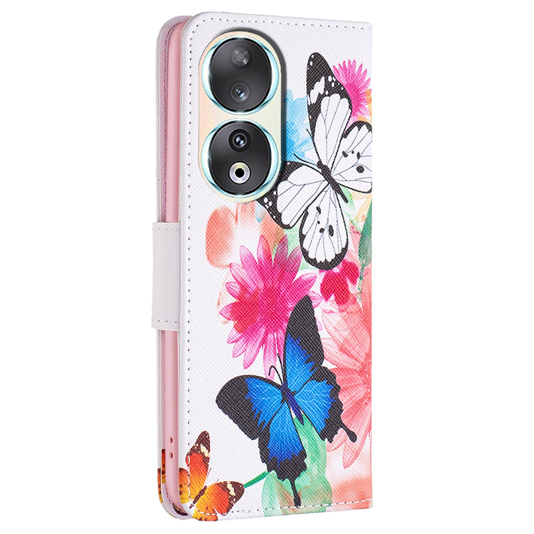 For Honor 90 PU Leather Pattern Printing Phone Case Stand Wallet Protective Cover