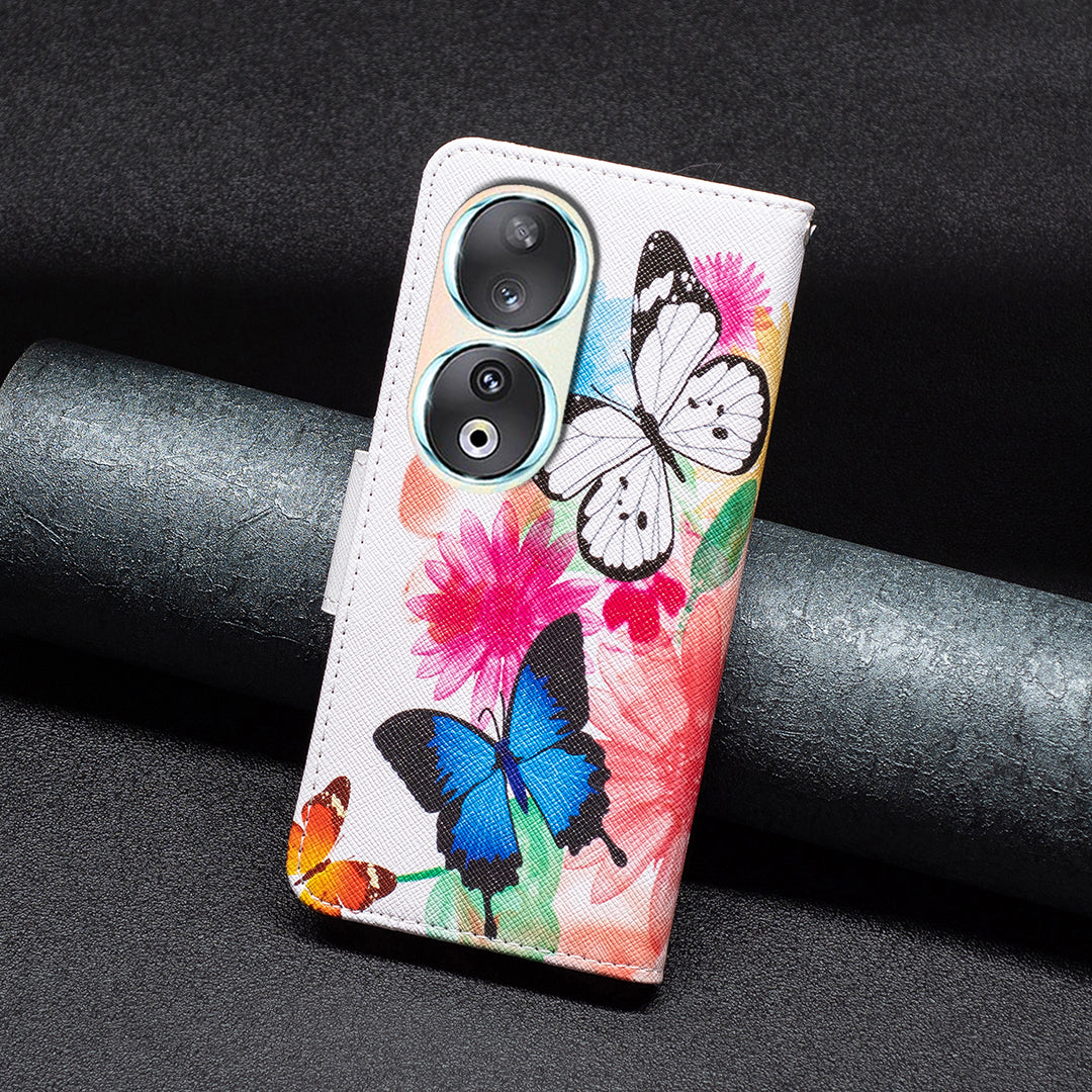 For Honor 90 PU Leather Pattern Printing Phone Case Stand Wallet Protective Cover