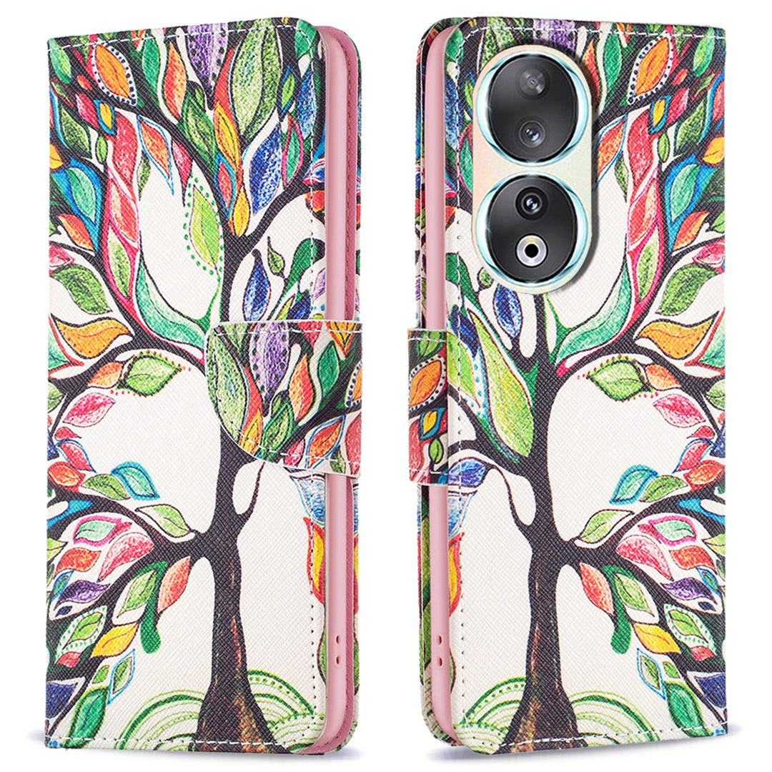 For Honor 90 PU Leather Pattern Printing Phone Case Stand Wallet Protective Cover
