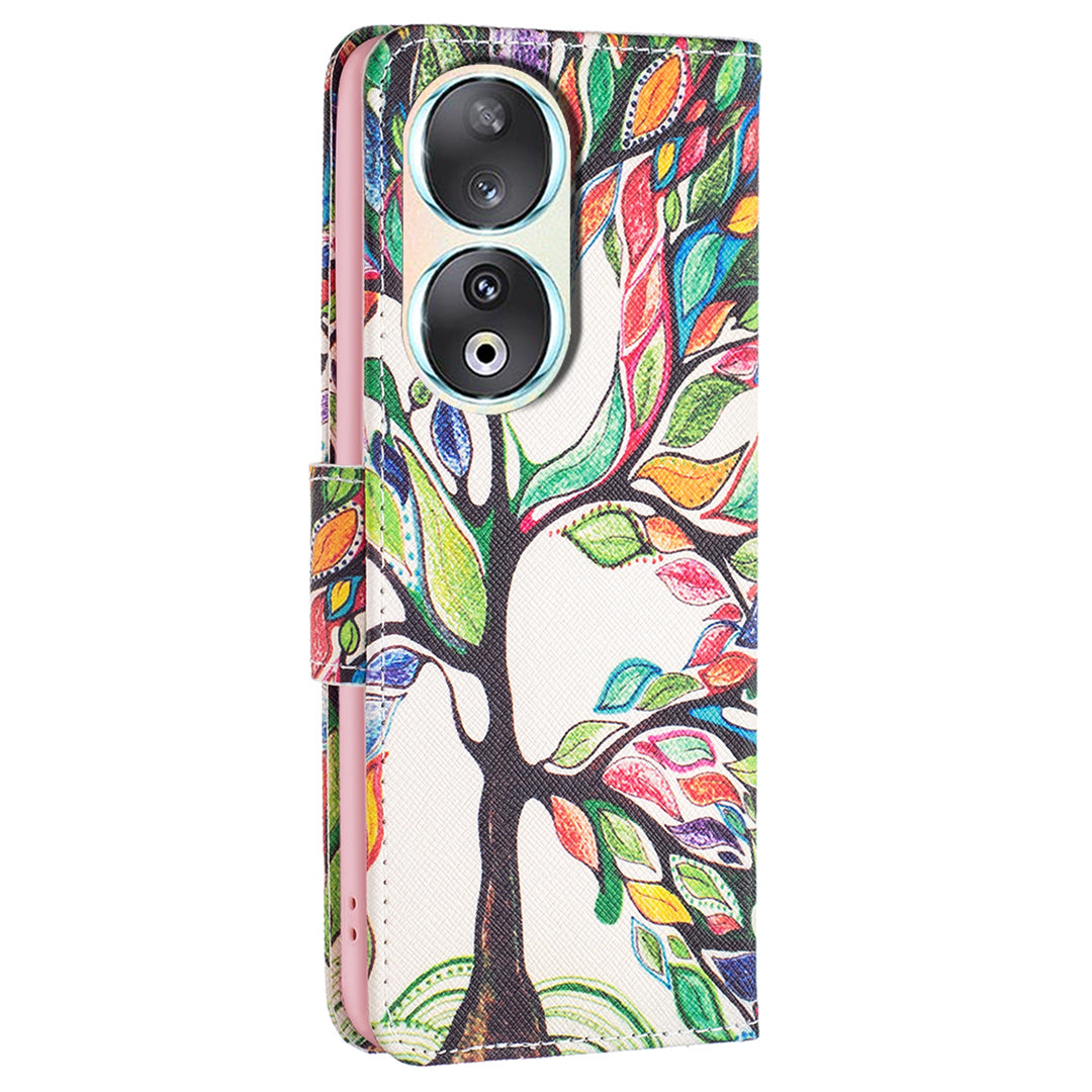 For Honor 90 PU Leather Pattern Printing Phone Case Stand Wallet Protective Cover
