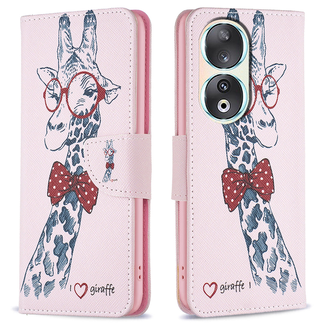 For Honor 90 PU Leather Pattern Printing Phone Case Stand Wallet Protective Cover