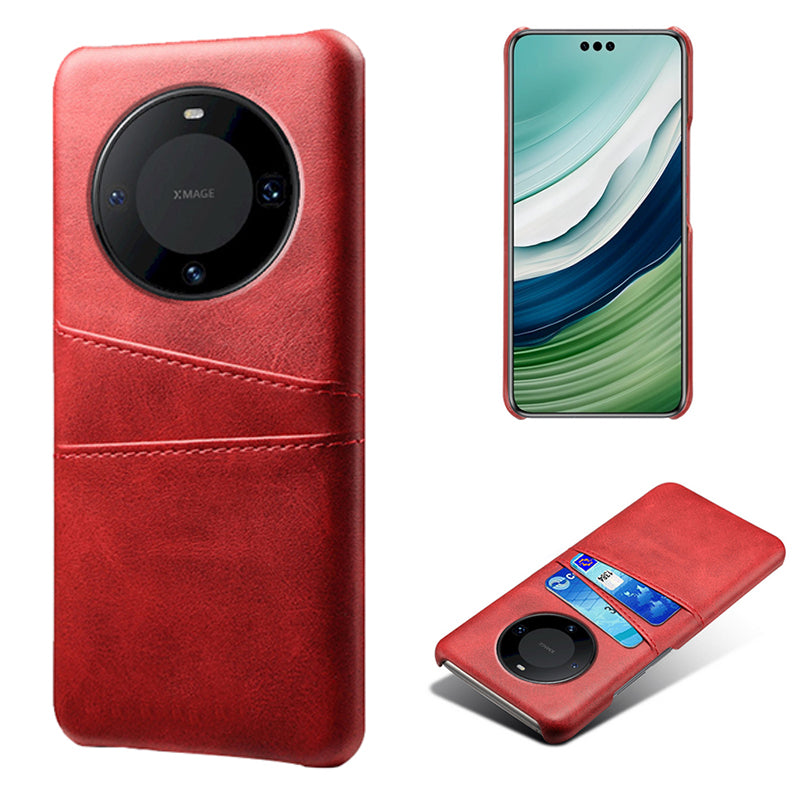 For Huawei Mate 60 Pro Drop Protection Cover Dual Card Slots PU Leather Coated PC Phone Case