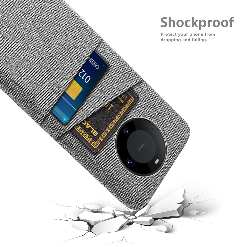 For Huawei Mate 60 Pro Hard PC Coated Cloth Phone Case Shockproof Cover with Dual Card Holder