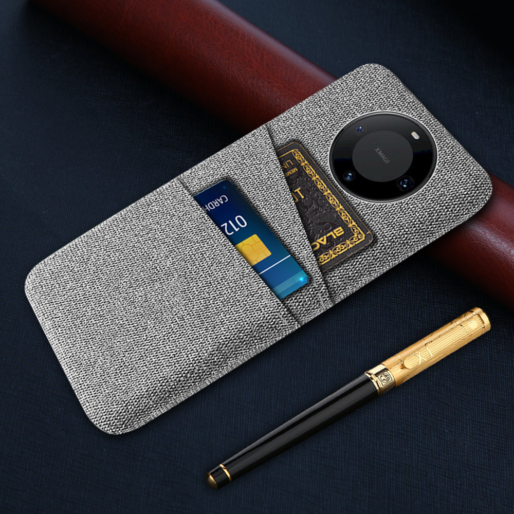 For Huawei Mate 60 Pro Hard PC Coated Cloth Phone Case Shockproof Cover with Dual Card Holder