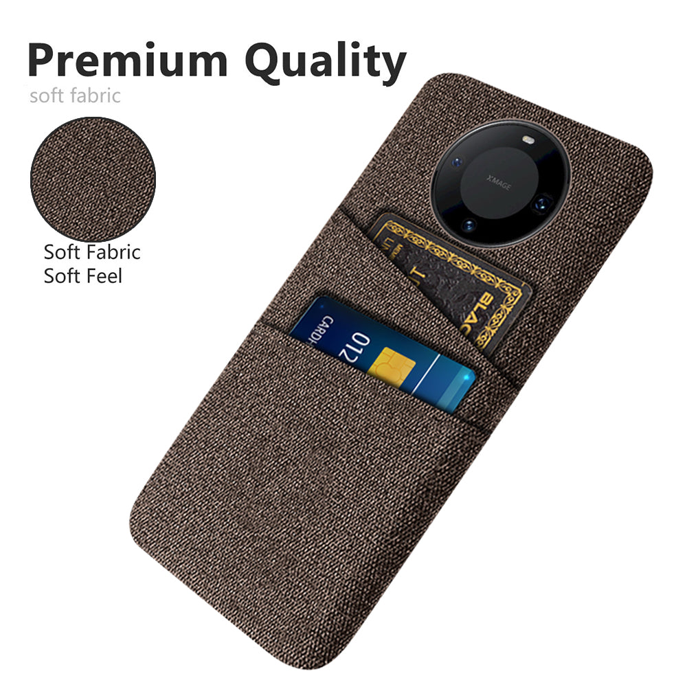 For Huawei Mate 60 Pro Hard PC Coated Cloth Phone Case Shockproof Cover with Dual Card Holder