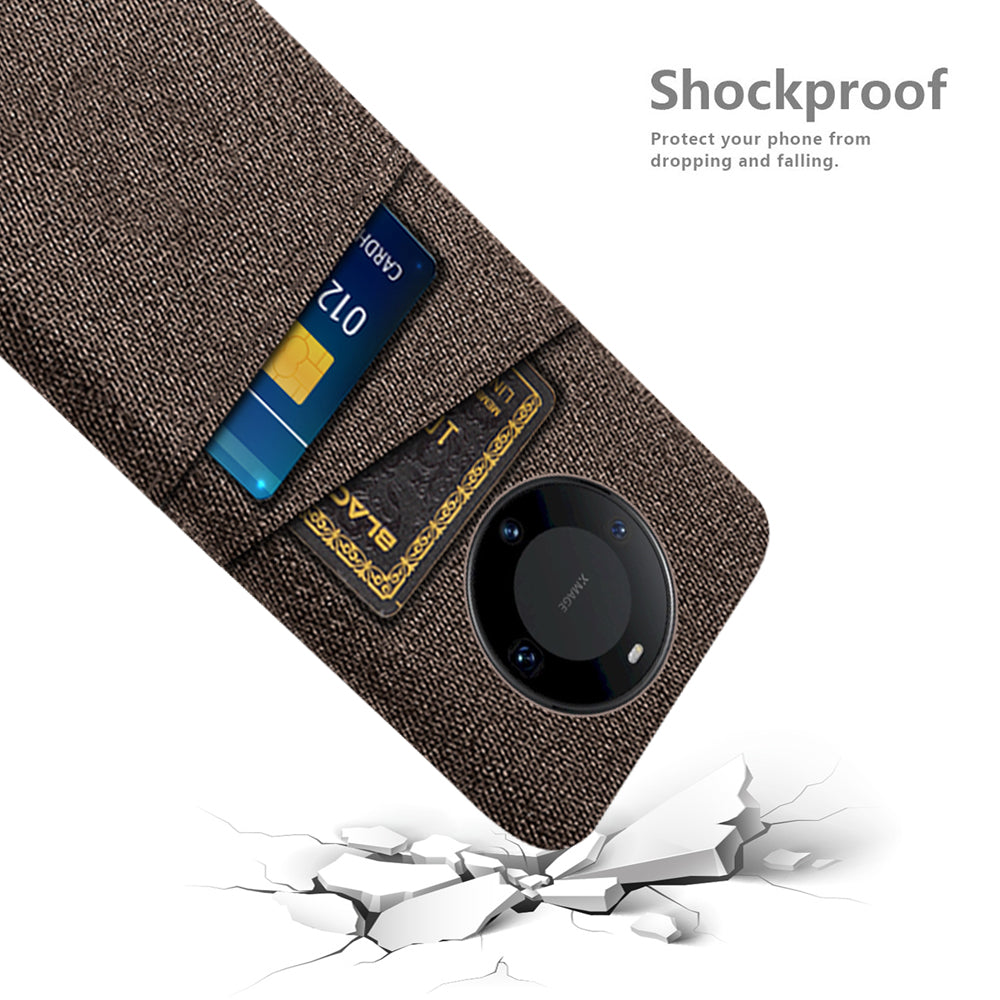 For Huawei Mate 60 Pro Hard PC Coated Cloth Phone Case Shockproof Cover with Dual Card Holder