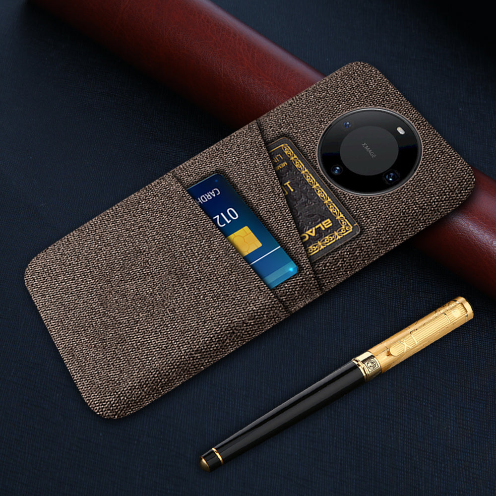 For Huawei Mate 60 Pro Hard PC Coated Cloth Phone Case Shockproof Cover with Dual Card Holder