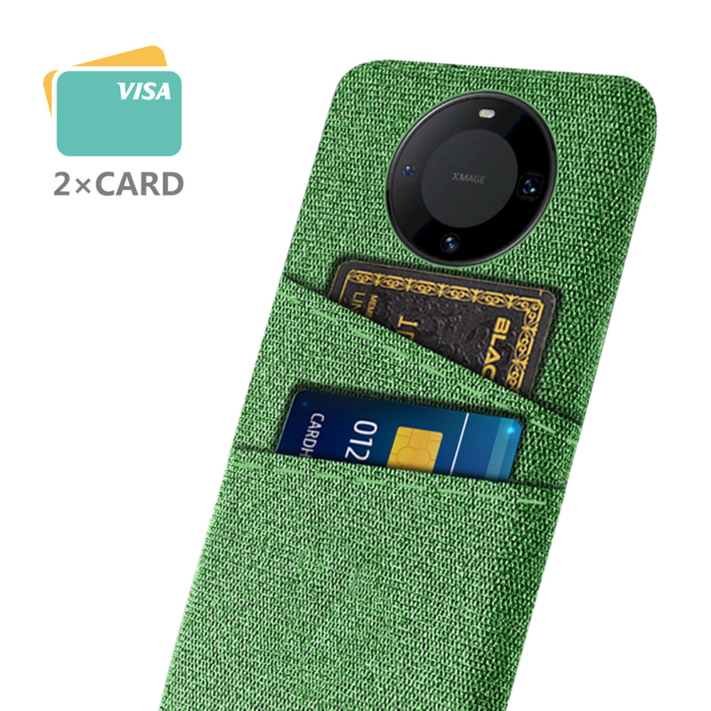 For Huawei Mate 60 Pro Hard PC Coated Cloth Phone Case Shockproof Cover with Dual Card Holder