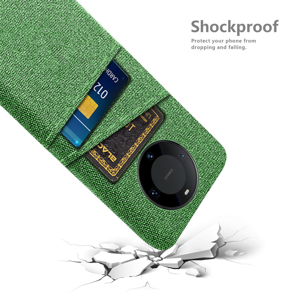 For Huawei Mate 60 Pro Hard PC Coated Cloth Phone Case Shockproof Cover with Dual Card Holder