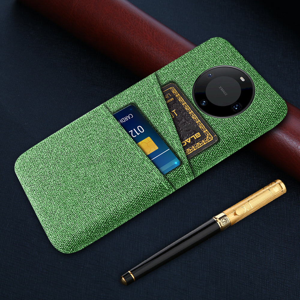 For Huawei Mate 60 Pro Hard PC Coated Cloth Phone Case Shockproof Cover with Dual Card Holder