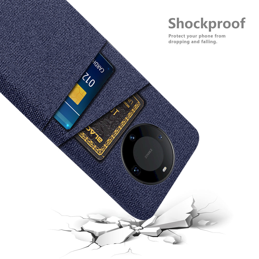 For Huawei Mate 60 Pro Hard PC Coated Cloth Phone Case Shockproof Cover with Dual Card Holder