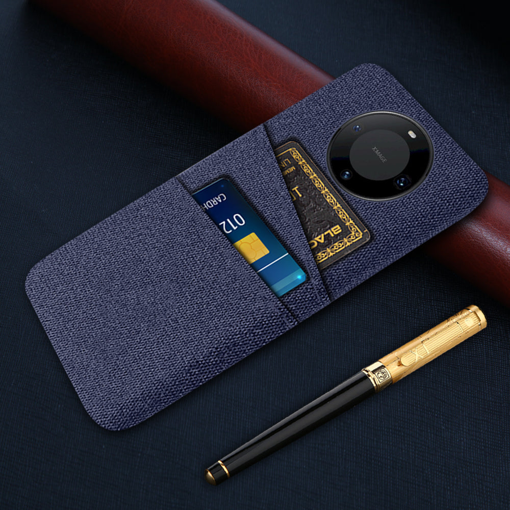 For Huawei Mate 60 Pro Hard PC Coated Cloth Phone Case Shockproof Cover with Dual Card Holder