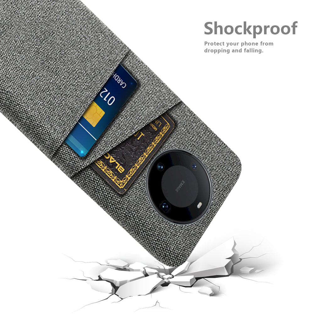 For Huawei Mate 60 Pro Hard PC Coated Cloth Phone Case Shockproof Cover with Dual Card Holder