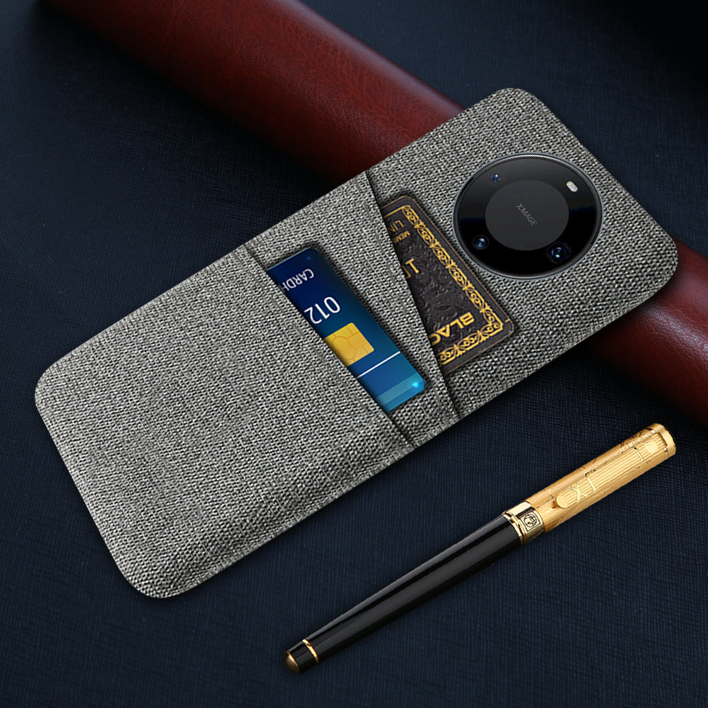 For Huawei Mate 60 Pro Hard PC Coated Cloth Phone Case Shockproof Cover with Dual Card Holder