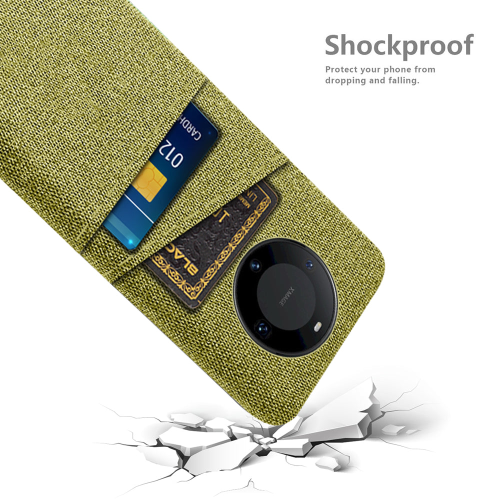 For Huawei Mate 60 Pro Hard PC Coated Cloth Phone Case Shockproof Cover with Dual Card Holder
