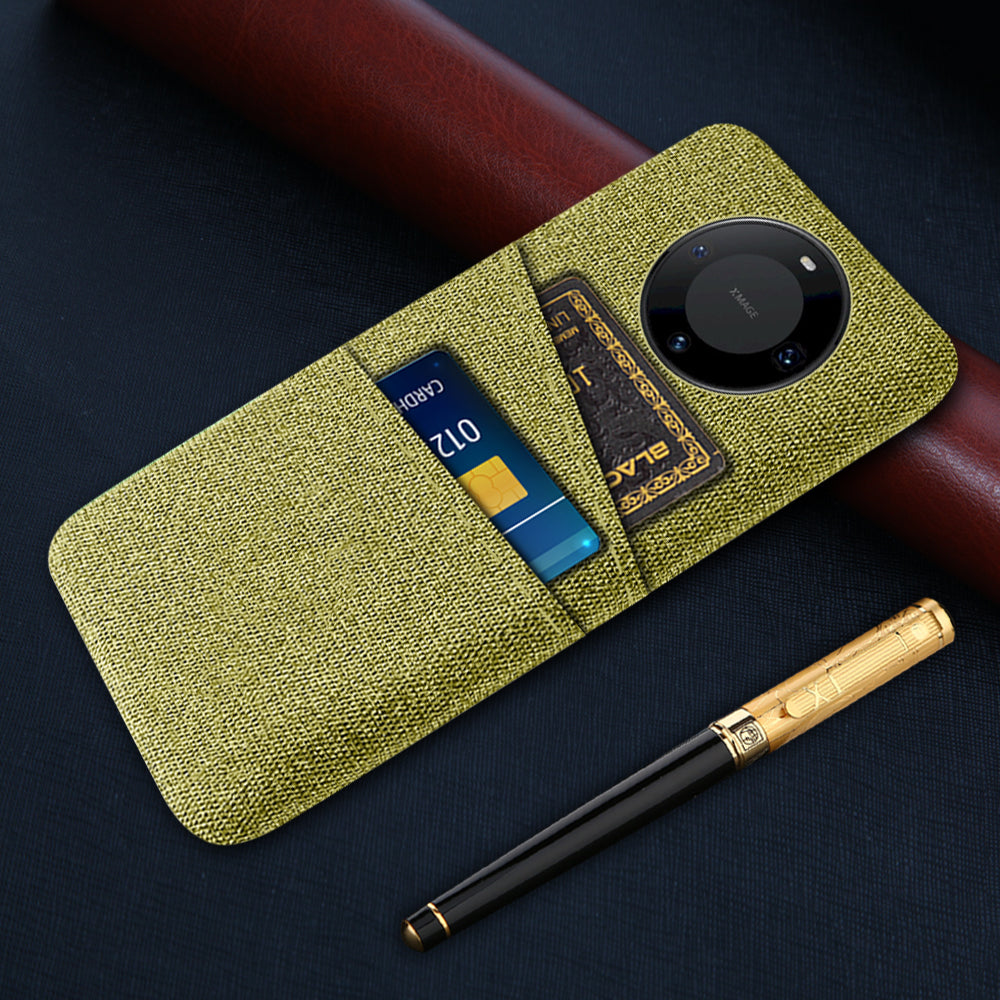 For Huawei Mate 60 Pro Hard PC Coated Cloth Phone Case Shockproof Cover with Dual Card Holder