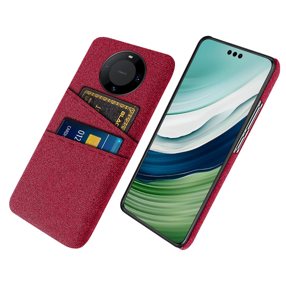 For Huawei Mate 60 Pro Hard PC Coated Cloth Phone Case Shockproof Cover with Dual Card Holder