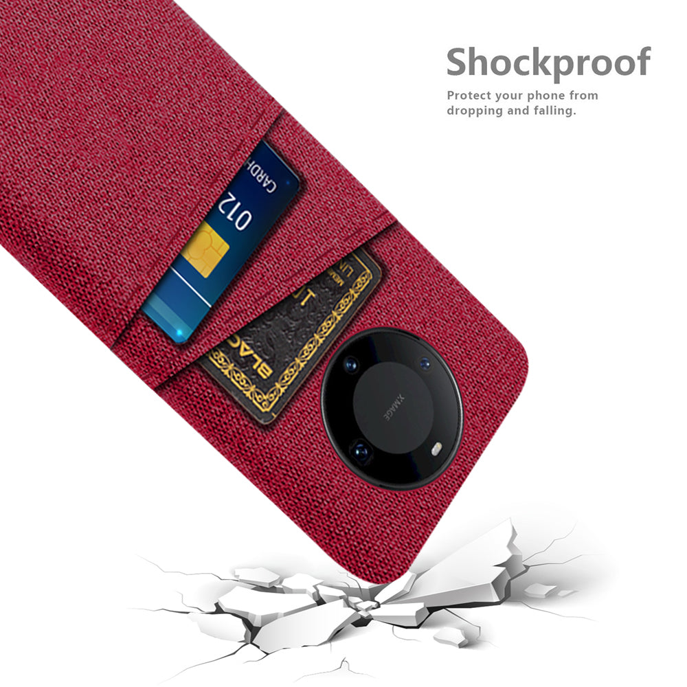 For Huawei Mate 60 Pro Hard PC Coated Cloth Phone Case Shockproof Cover with Dual Card Holder