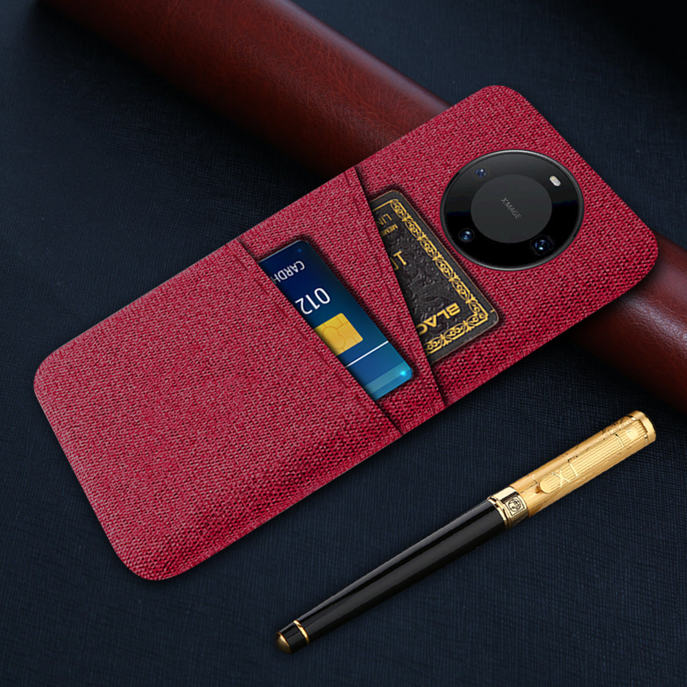 For Huawei Mate 60 Pro Hard PC Coated Cloth Phone Case Shockproof Cover with Dual Card Holder
