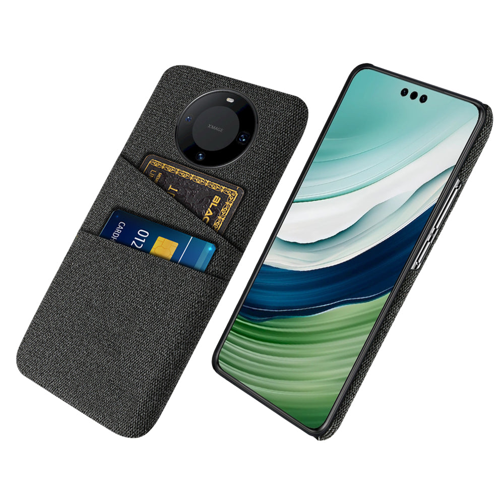 For Huawei Mate 60 Pro Hard PC Coated Cloth Phone Case Shockproof Cover with Dual Card Holder