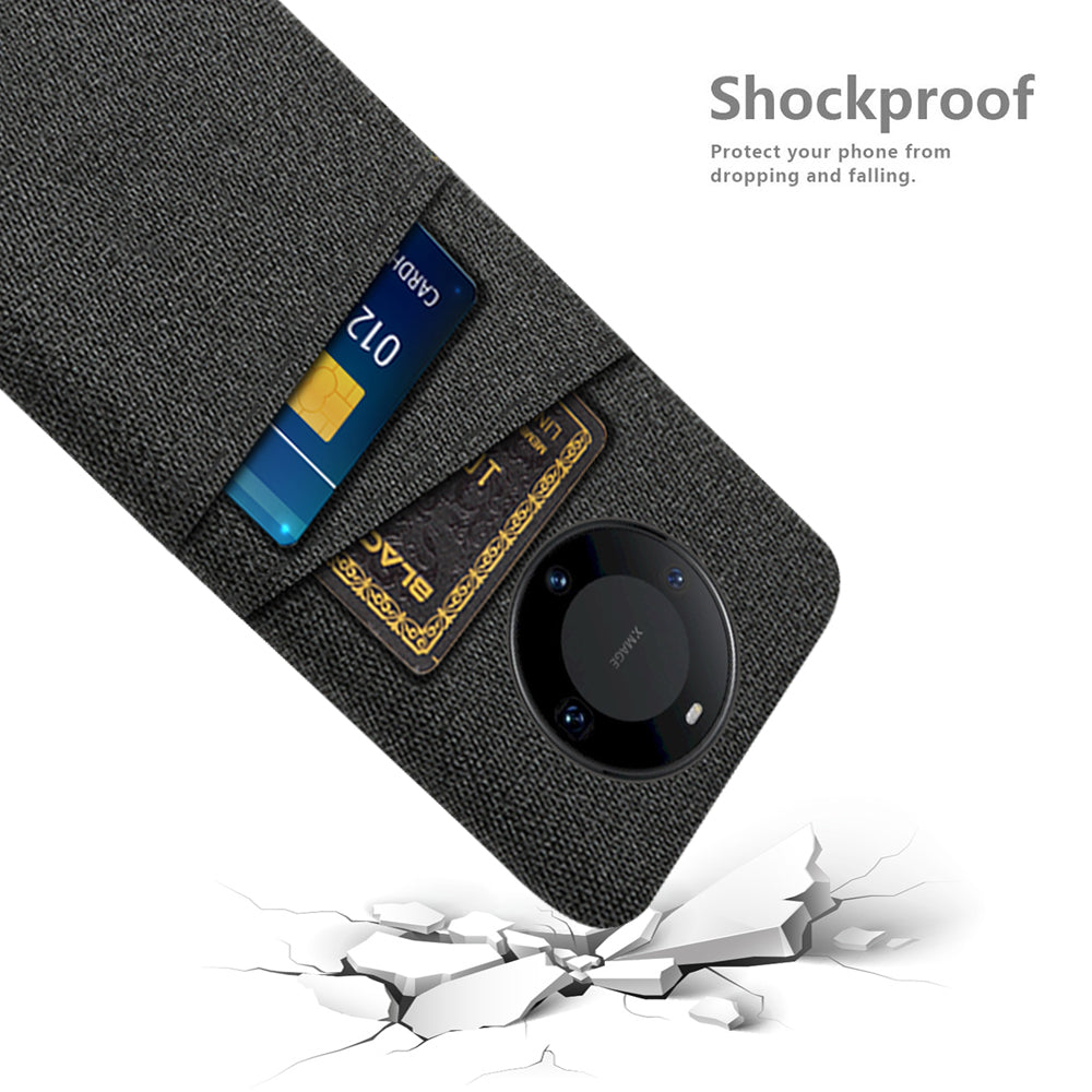 For Huawei Mate 60 Pro Hard PC Coated Cloth Phone Case Shockproof Cover with Dual Card Holder