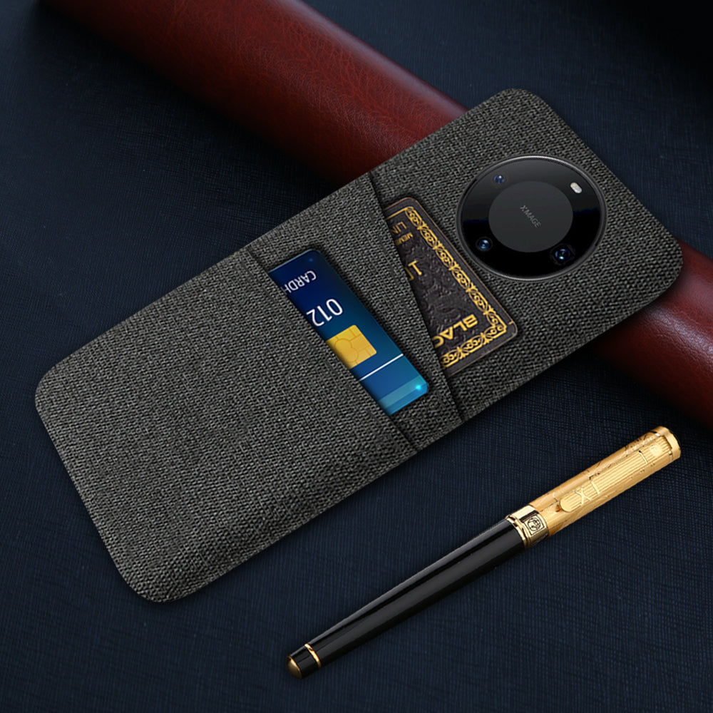 For Huawei Mate 60 Pro Hard PC Coated Cloth Phone Case Shockproof Cover with Dual Card Holder