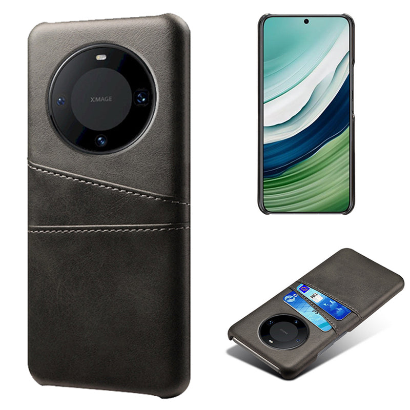 For Huawei Mate 60 PU Leather Coated PC Phone Case Smartphone Cover with Dual Card Slots