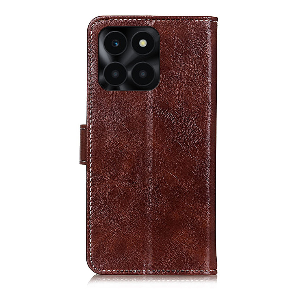 For Honor X6a 4G PU Leather Wallet Stand Shell Retro Crazy Horse Texture Phone Cover