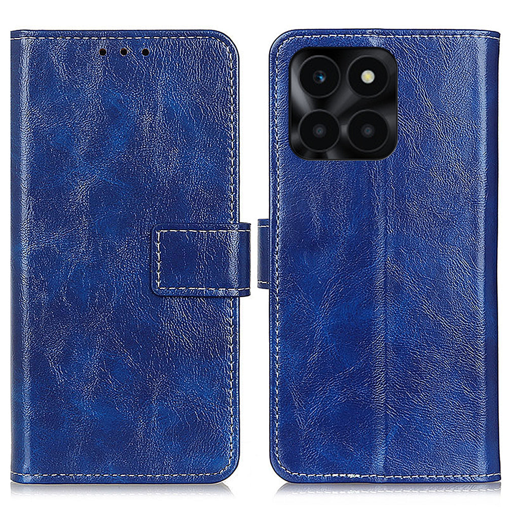 For Honor X6a 4G PU Leather Wallet Stand Shell Retro Crazy Horse Texture Phone Cover
