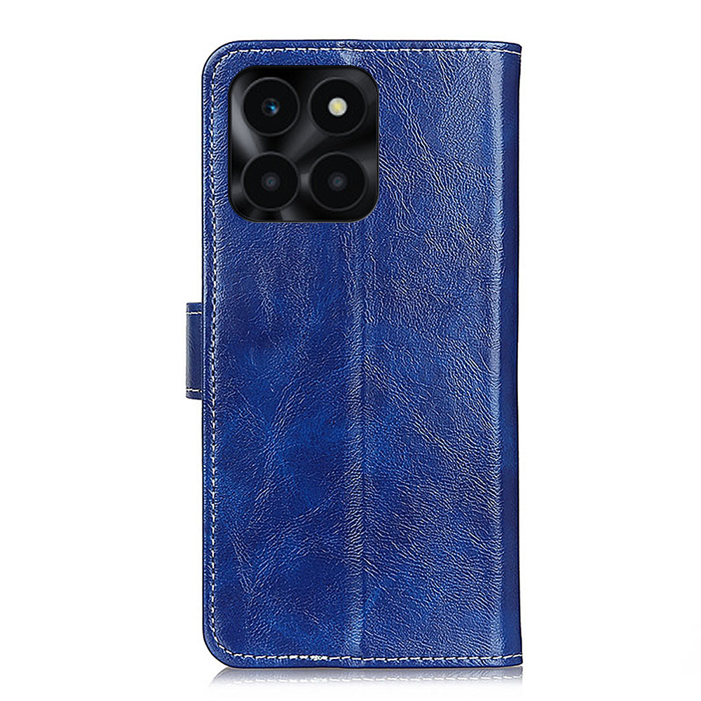 For Honor X6a 4G PU Leather Wallet Stand Shell Retro Crazy Horse Texture Phone Cover