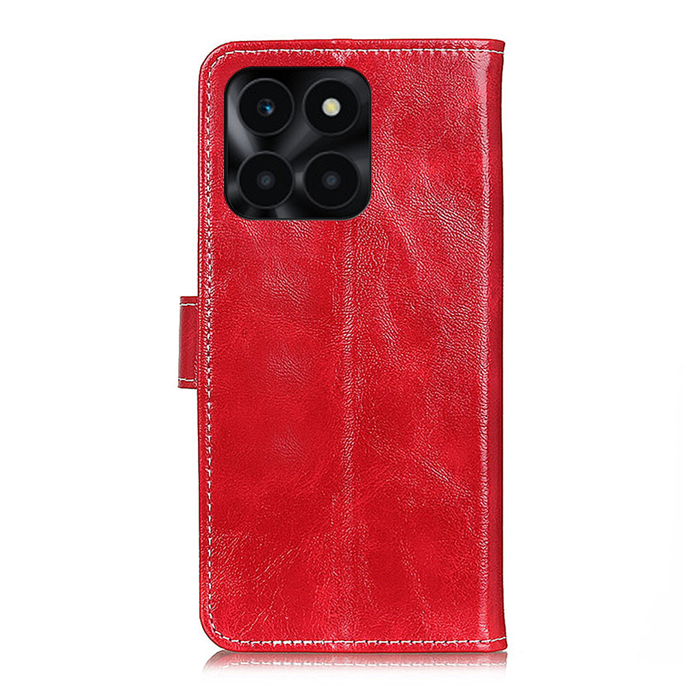 For Honor X6a 4G PU Leather Wallet Stand Shell Retro Crazy Horse Texture Phone Cover