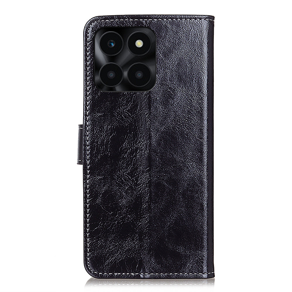 For Honor X6a 4G PU Leather Wallet Stand Shell Retro Crazy Horse Texture Phone Cover