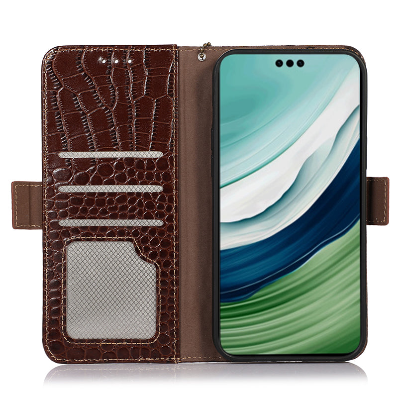 For Huawei Mate 60 Pro Genuine Cow Leather Wallet Case RFID Blocking Phone Cover with Stand