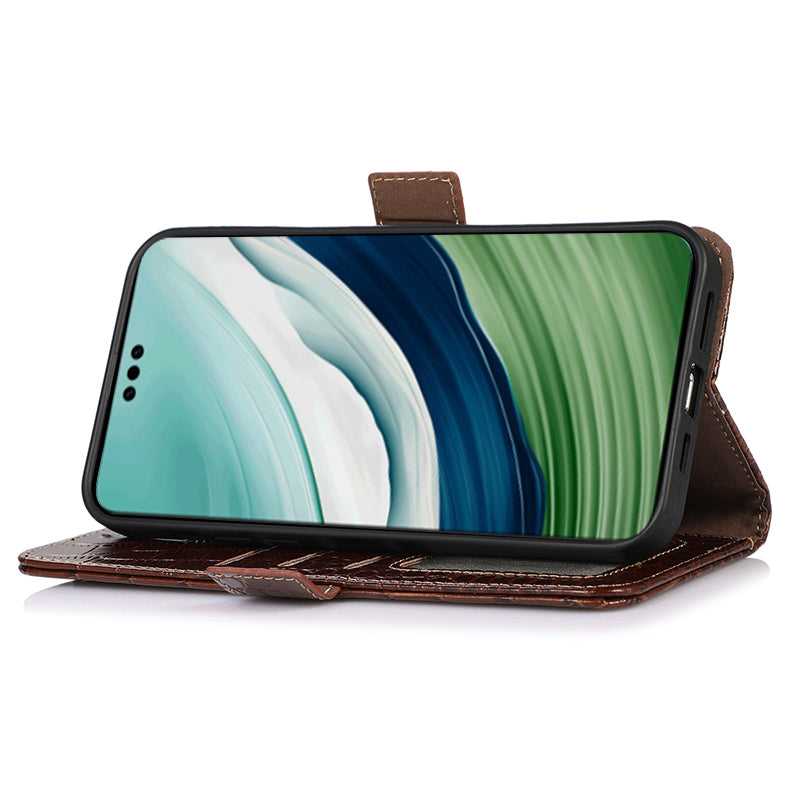 For Huawei Mate 60 Pro Genuine Cow Leather Wallet Case RFID Blocking Phone Cover with Stand
