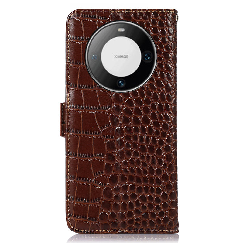 For Huawei Mate 60 Pro Genuine Cow Leather Wallet Case RFID Blocking Phone Cover with Stand