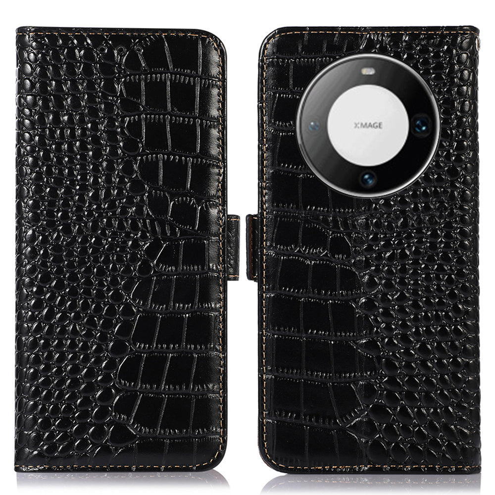 For Huawei Mate 60 Pro Genuine Cow Leather Wallet Case RFID Blocking Phone Cover with Stand