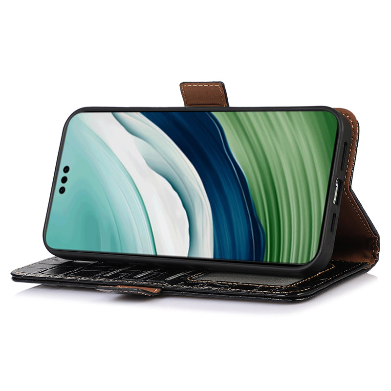 For Huawei Mate 60 Pro Genuine Cow Leather Wallet Case RFID Blocking Phone Cover with Stand