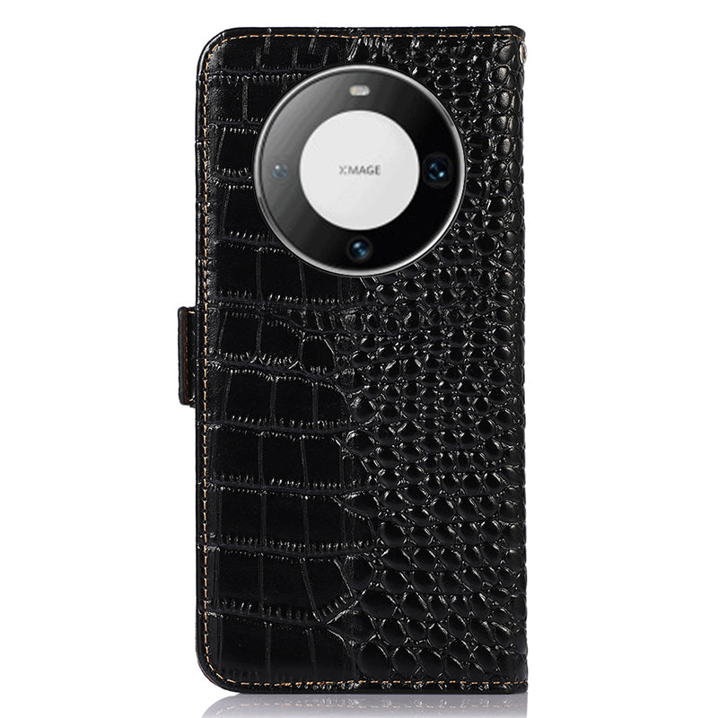 For Huawei Mate 60 Pro Genuine Cow Leather Wallet Case RFID Blocking Phone Cover with Stand