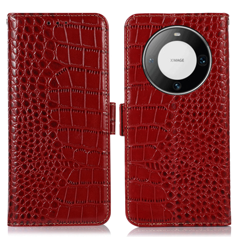 For Huawei Mate 60 Pro Genuine Cow Leather Wallet Case RFID Blocking Phone Cover with Stand