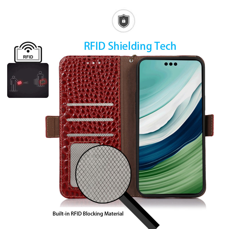 For Huawei Mate 60 Pro Genuine Cow Leather Wallet Case RFID Blocking Phone Cover with Stand