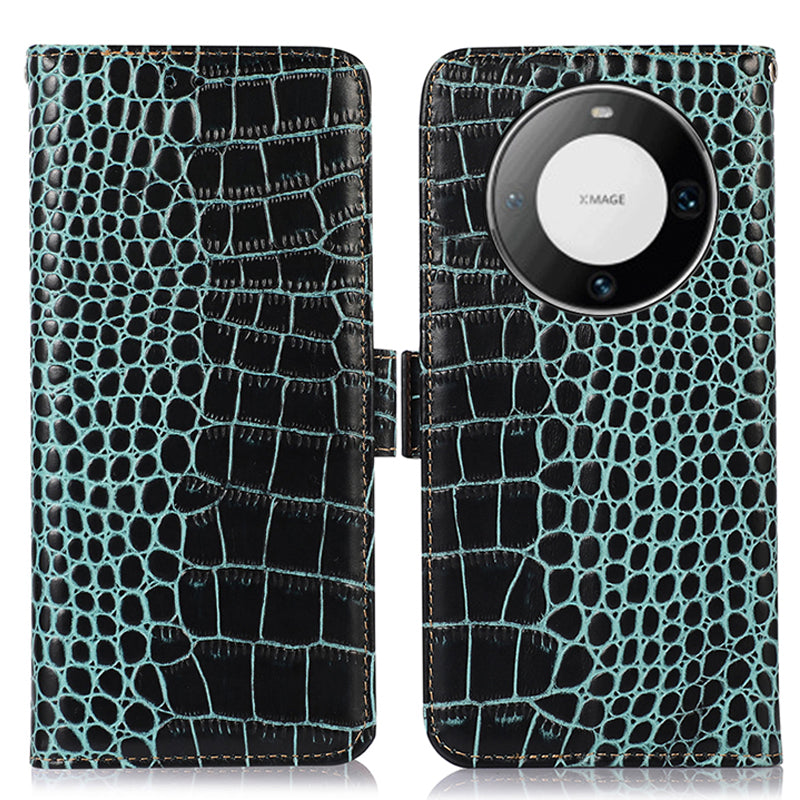 For Huawei Mate 60 Pro Genuine Cow Leather Wallet Case RFID Blocking Phone Cover with Stand