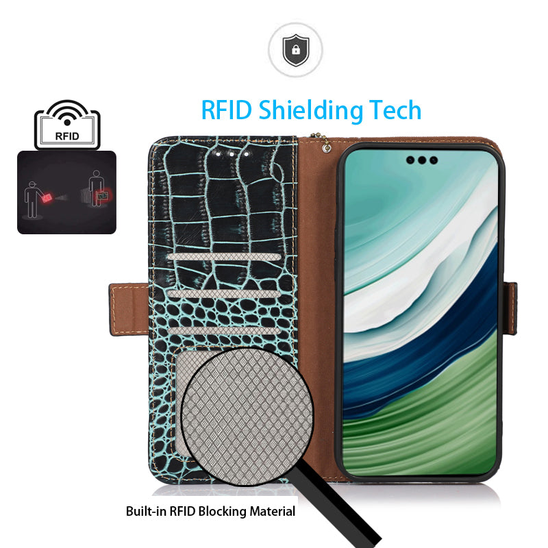 For Huawei Mate 60 Pro Genuine Cow Leather Wallet Case RFID Blocking Phone Cover with Stand