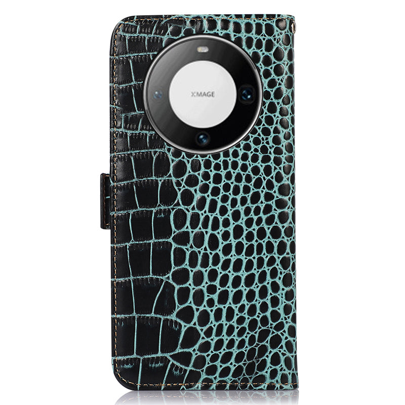 For Huawei Mate 60 Pro Genuine Cow Leather Wallet Case RFID Blocking Phone Cover with Stand