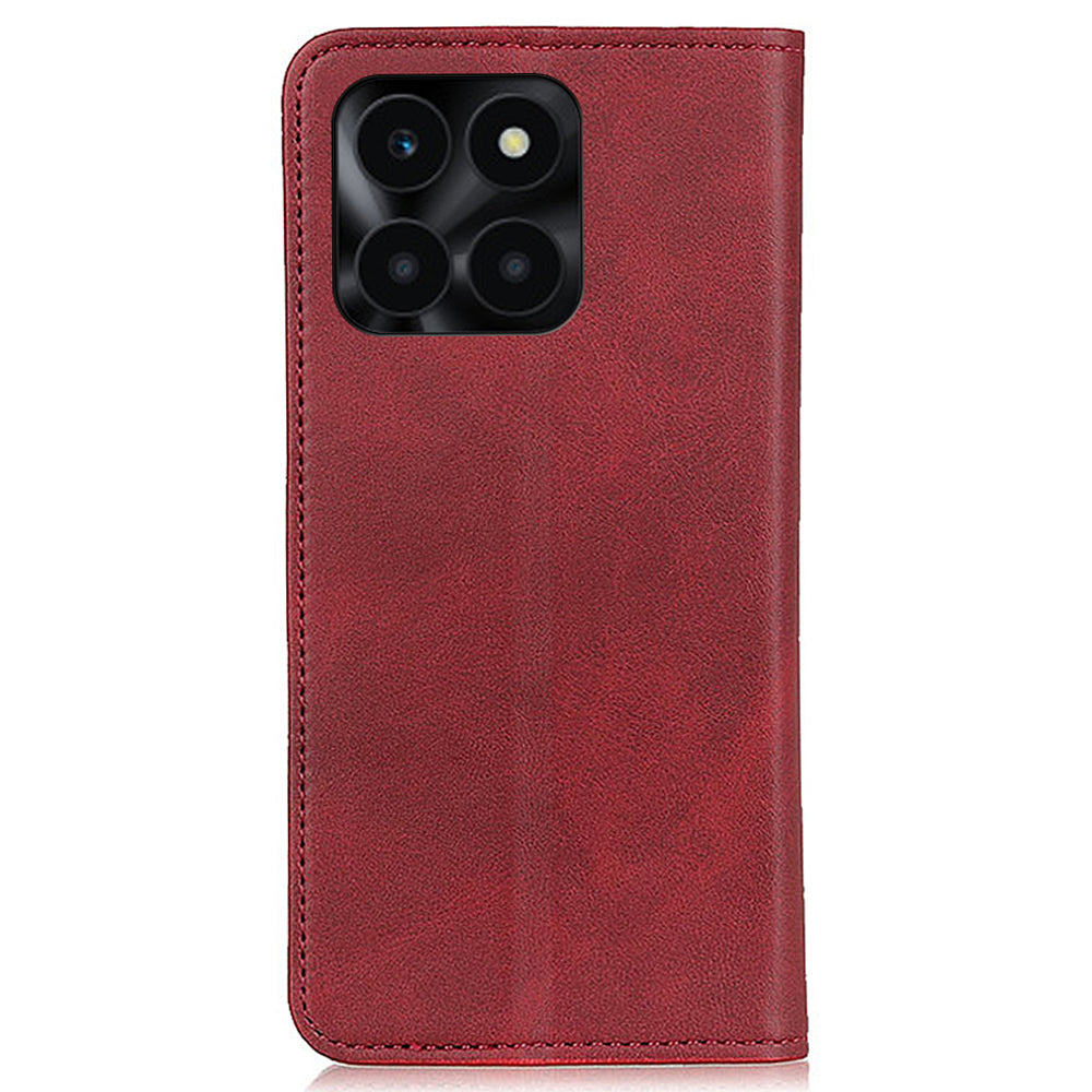 For Honor X6a 4G Mobile Phone Case Shockproof Cowhide Texture Split Leather Wallet Stand Shell