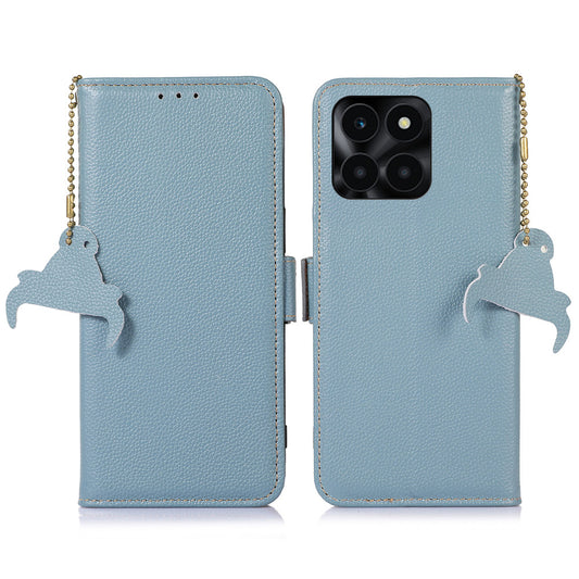 For Honor X6a 4G RFID Blocking Phone Wallet Case Genuine Cow Leather Cover with Stand