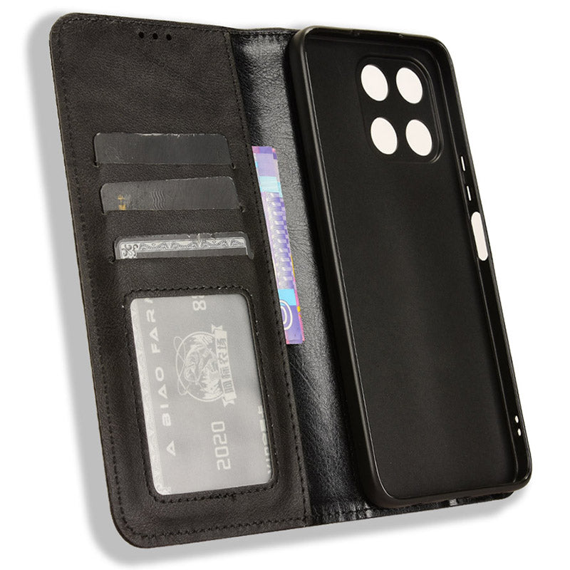 For Honor X6a 4G Retro Leather Wallet Case Magnetic Closing Anti-fall Stand Phone Cover
